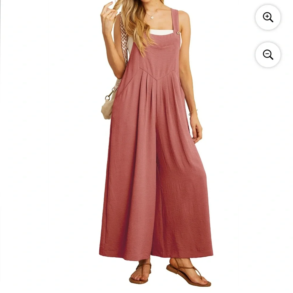 Cueply Women's Overalls Jumpsuits Adjustable Straps Wide Leg 05 Rust Red L NWT